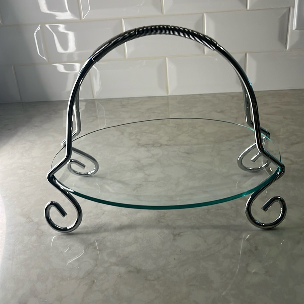 Vintage oval Glass  and chrome Buffet and Dessert Stand